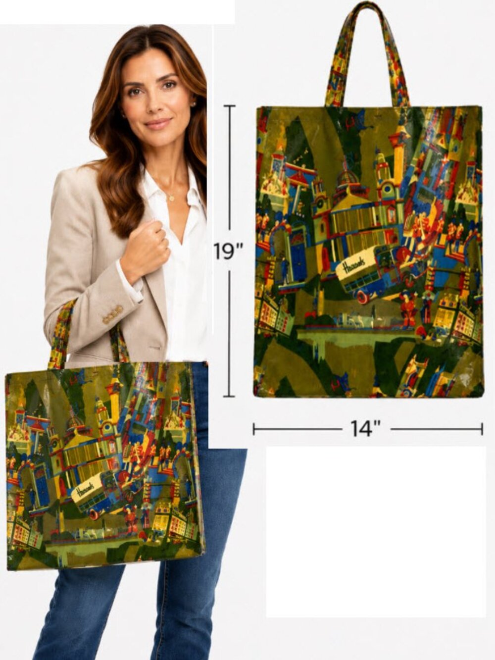 Harrods London Graphic Shopper Tote Bag Colourful Souvenir Carryall